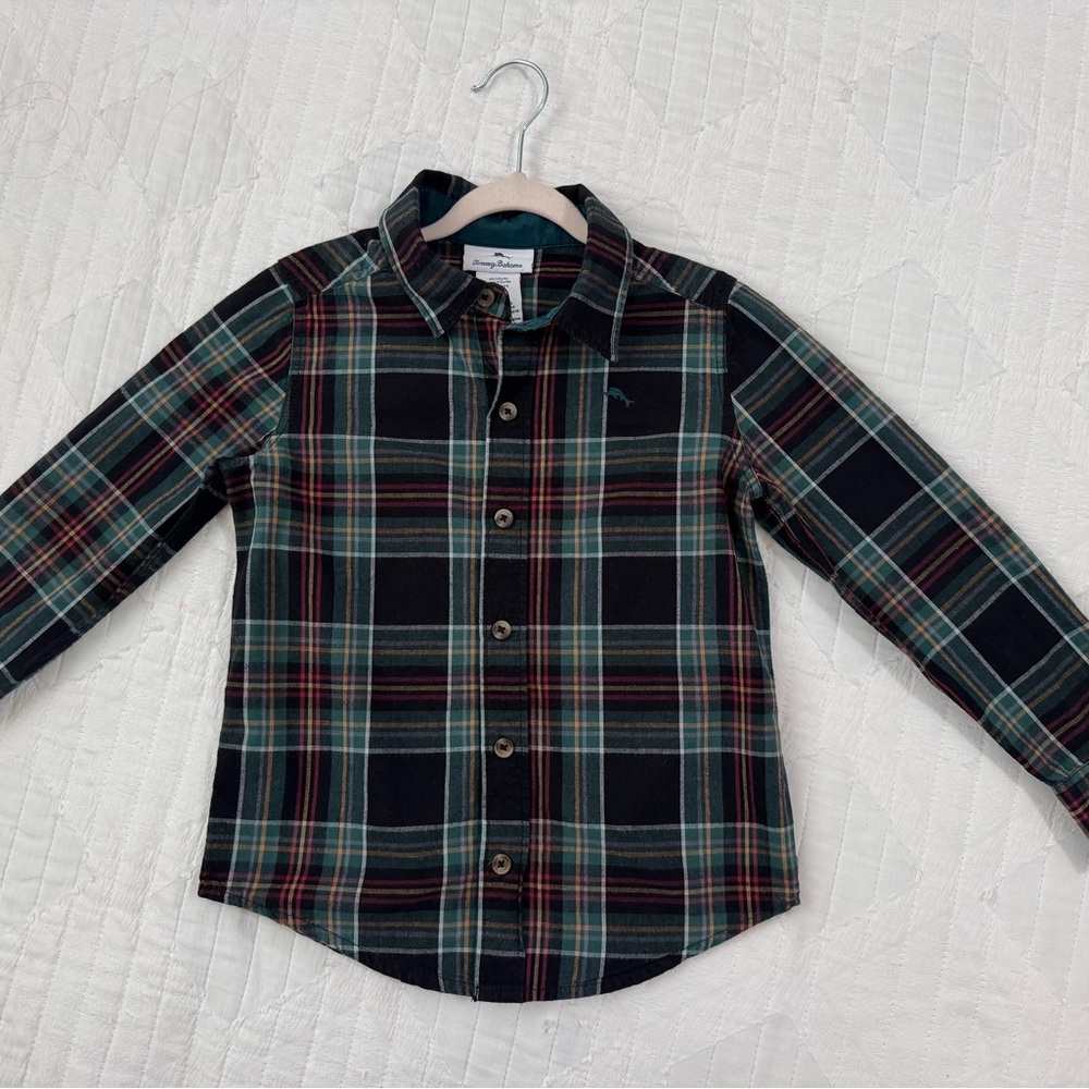 Tommy Bahama Kids Plaid Button Down Shirt - Black, Green, Red